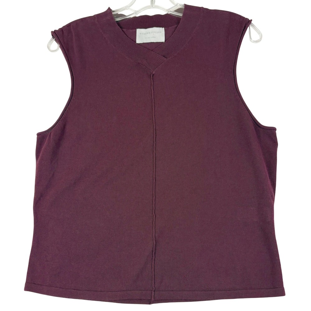 Modern Citizen XL Burgundy Sweater Vest V-Neck Cotton Modal Knit Minimalist Vest